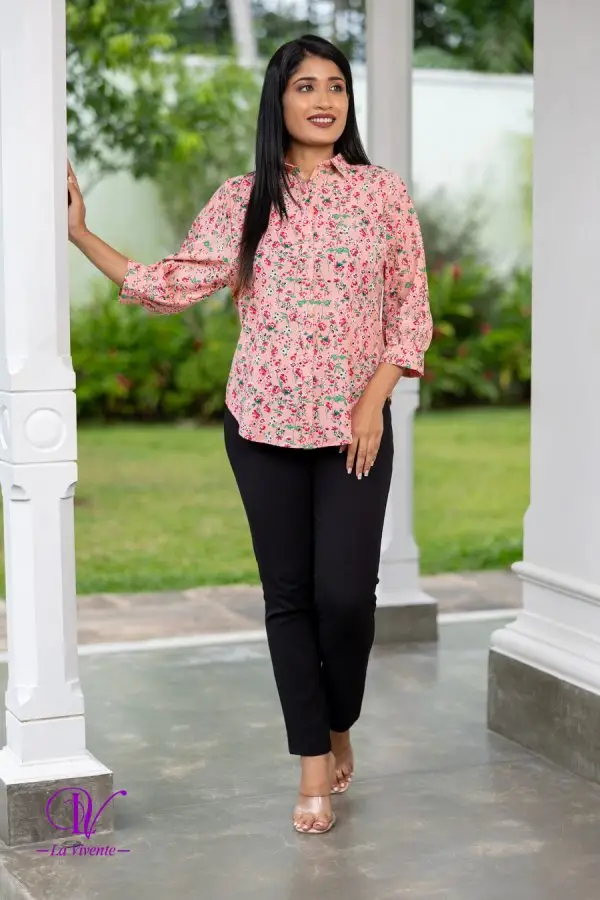 Floral Patterned Shirt Collared Blouse - Image 4