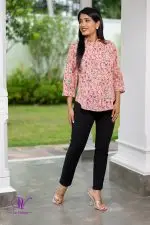 Floral Patterned Shirt Collared Blouse - Image 3