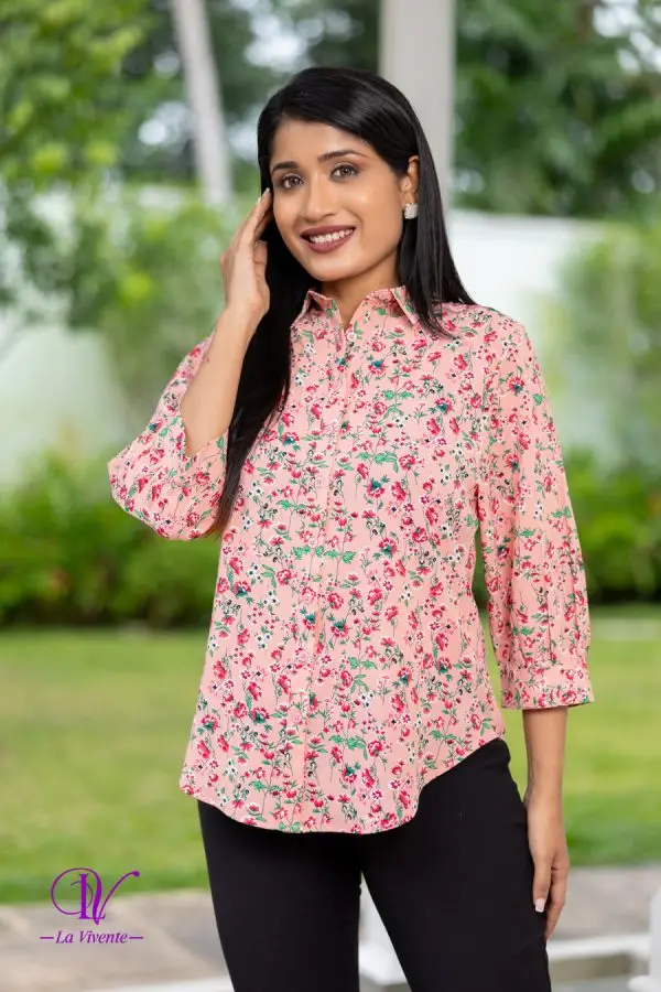 Floral Patterned Shirt Collared Blouse - Image 2