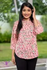Floral Patterned Shirt Collared Blouse