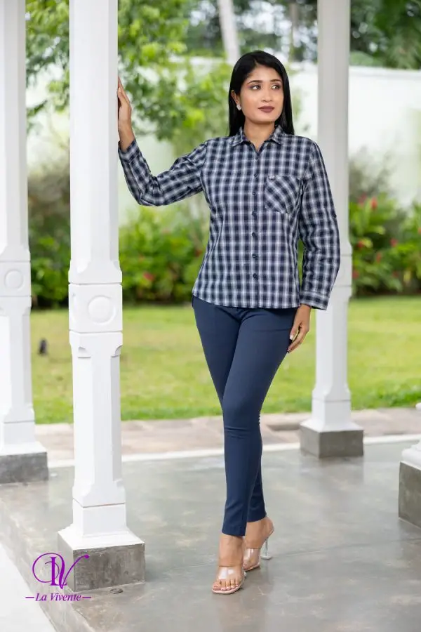 Gingham Button Up Shirt Blouse - Image 4