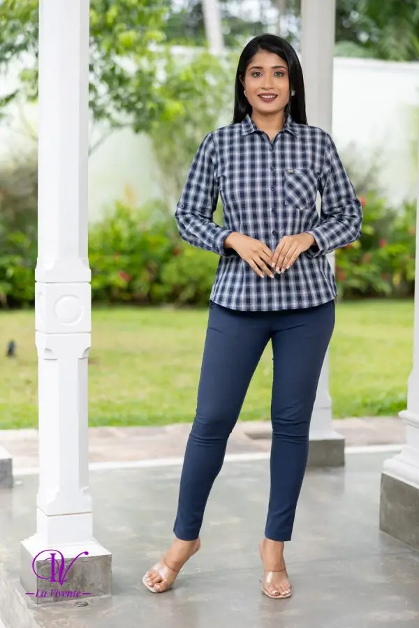 Gingham Button Up Shirt Blouse - Image 3