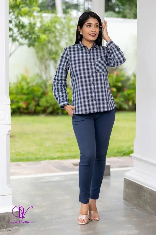 Gingham Button Up Shirt Blouse - Image 2