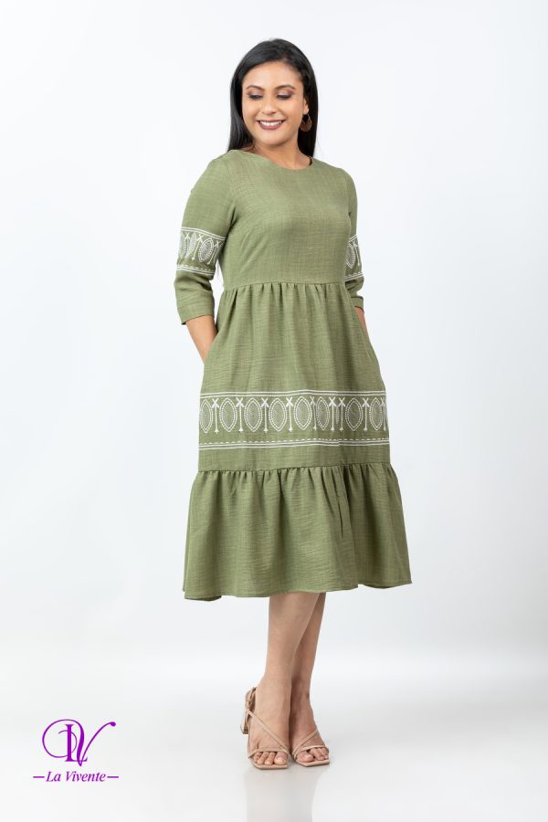 Geometric Embroidered Tiered Midi Dress - Image 2