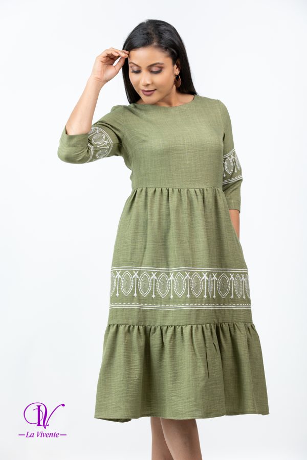 Geometric Embroidered Tiered Midi Dress