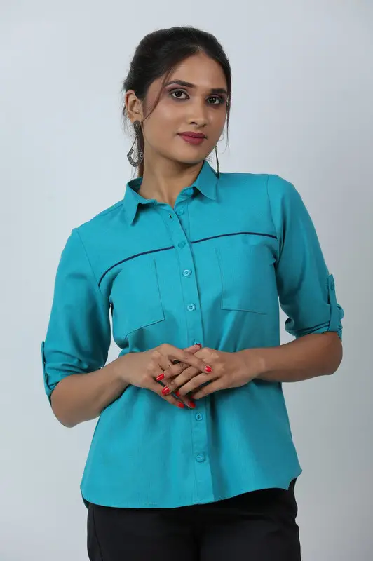 Front Yoke Piping Detailed Shirt Blouse - Image 2