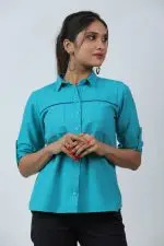 Front Yoke Piping Detailed Shirt Blouse - Image 3