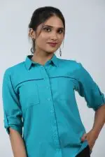 Front Yoke Piping Detailed Shirt Blouse - Image 4