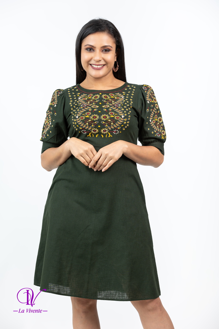 Floral Embroidery Linen Short Dress