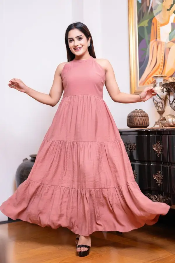Halter Necked Tiered Maxi Dress