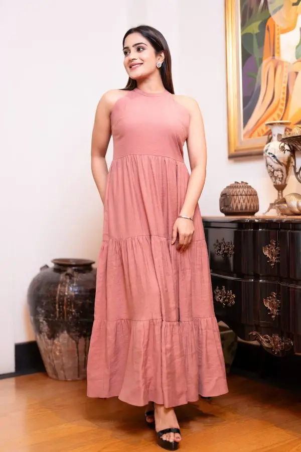 Halter Necked Tiered Maxi Dress - Image 3