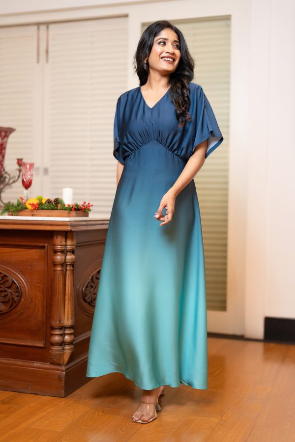 Empire Lined Ombre Evening Wear Maxi Dress - Image 2