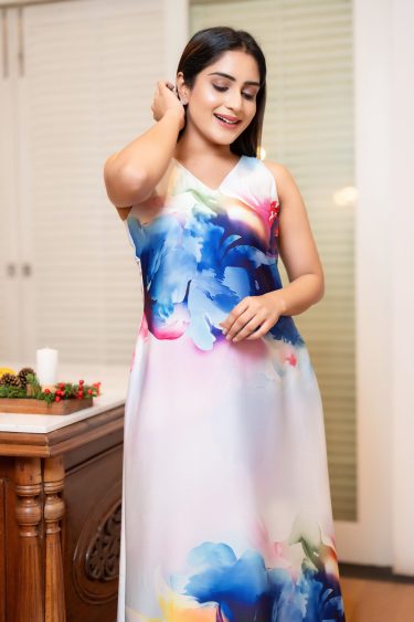 Floral Patterned Sleeveless Maxi Evening Wear Dress