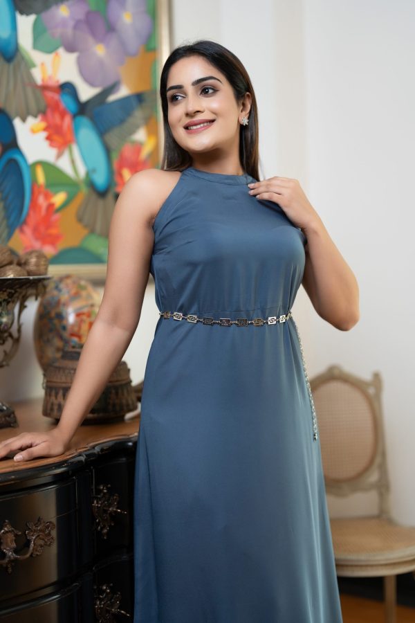 Halter Necked Belted Maxi Dress - Image 3