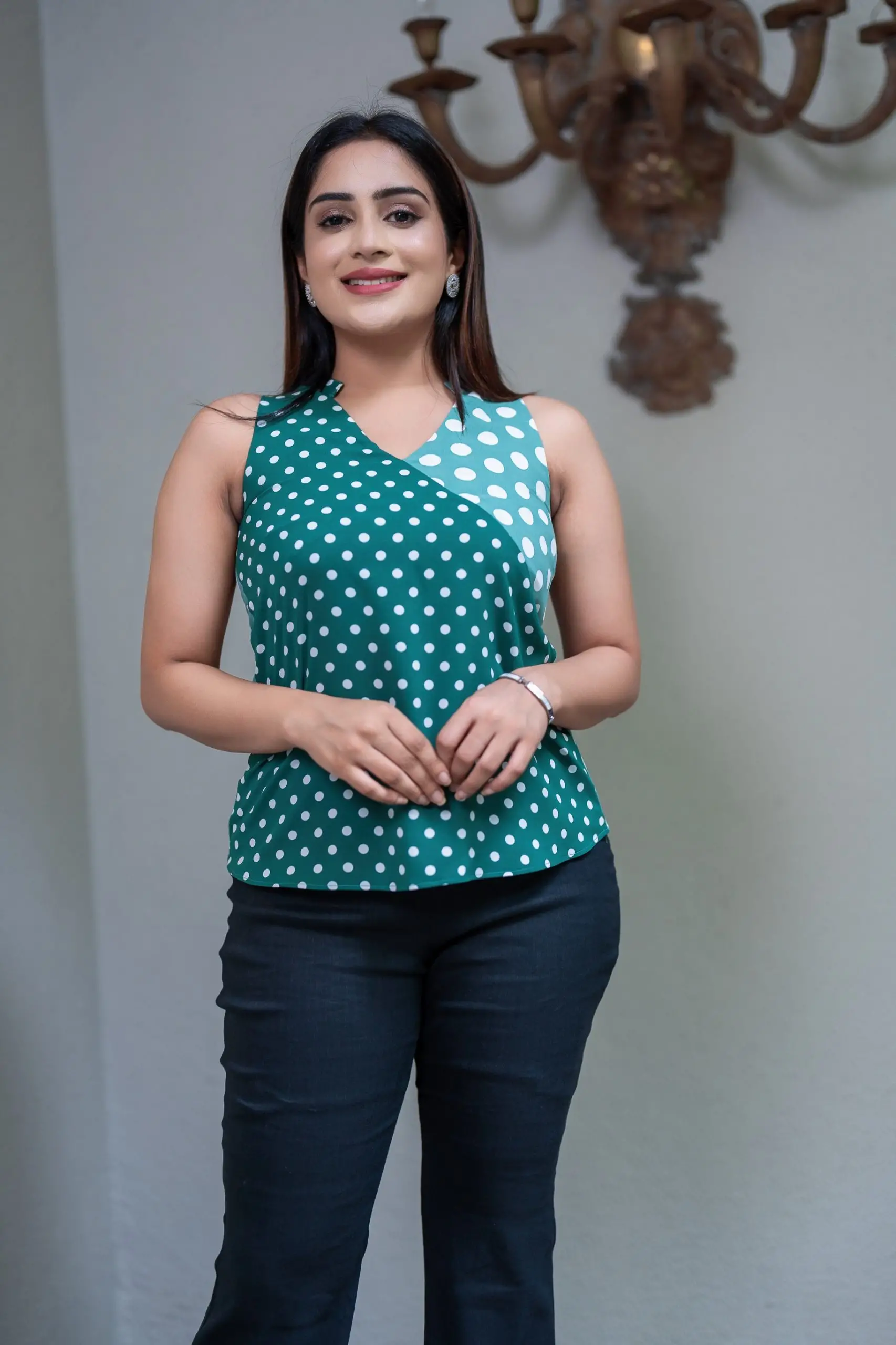 Contrast Polk Dot Sleeveless Top