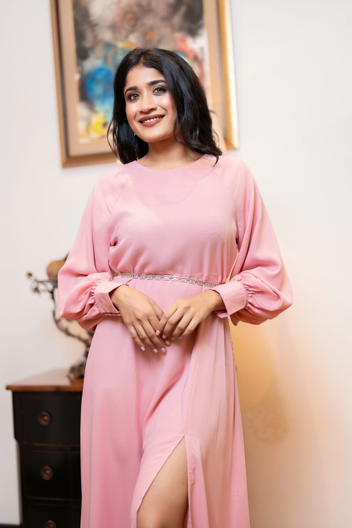 Front slit detailed bishop sleeved maxi detail la vivente