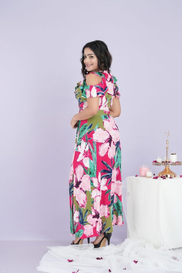 Floral Patterned Overlap Detailed Belted Maxi Dress - Image 2