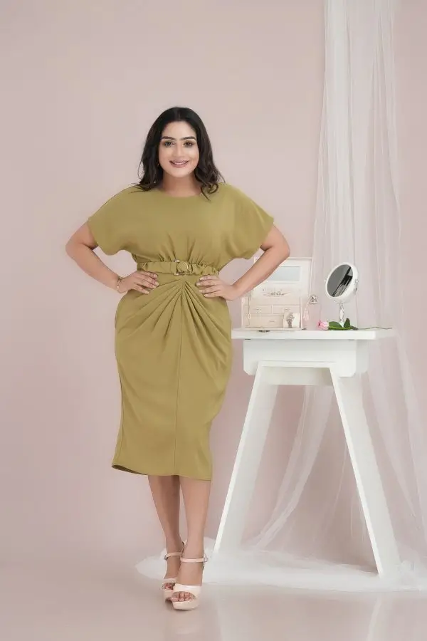 Front Pleat Detailed Belted Short Dress - Image 3