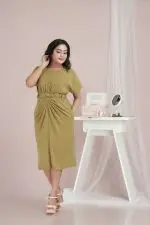 Front Pleat Detailed Belted Short Dress - Image 2