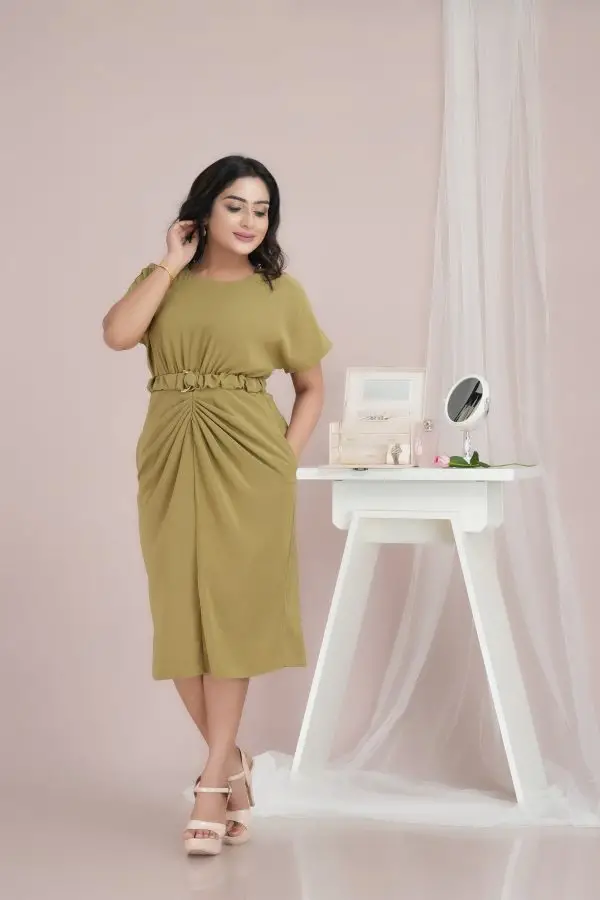 Front Pleat Detailed Belted Short Dress - Image 2