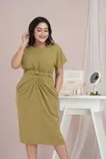 Front Pleat Detailed Belted Short Dress