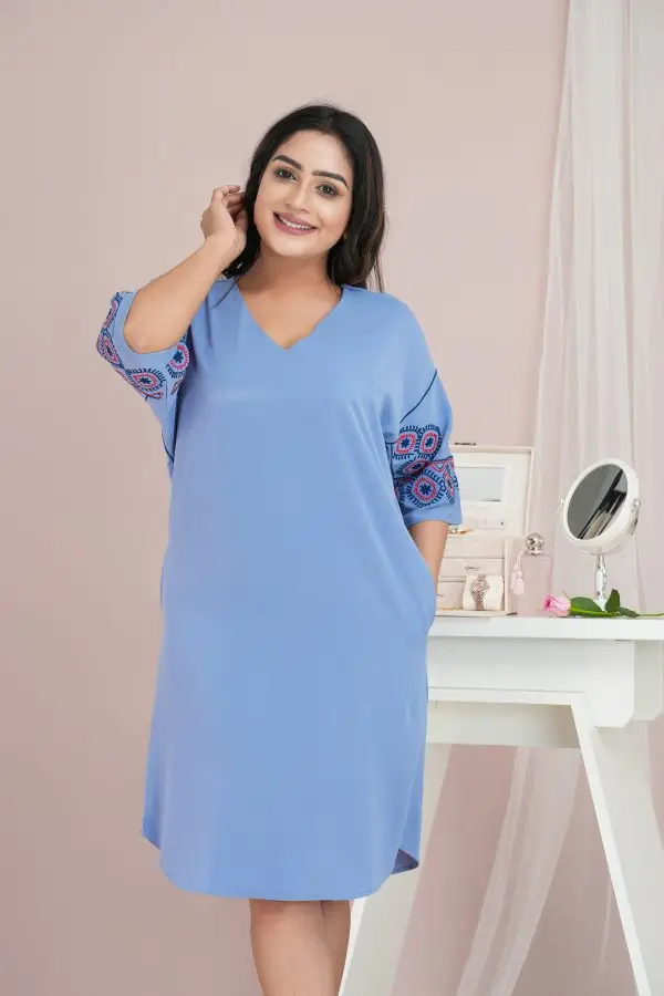 Embroidered Dropped Sleeve Short Dress - Image 2