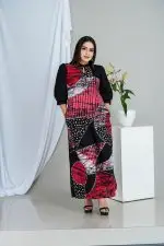 Abstract Printed Puff Sleeved Batik Maxi Dress