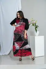 Abstract Printed Puff Sleeved Batik Maxi Dress - Image 3