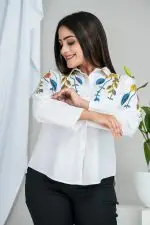 Embroidered Button Up Shirt Blouse