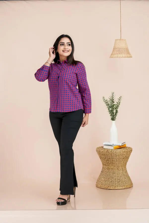 Gingham Patterned Shirt Blouse - Image 4
