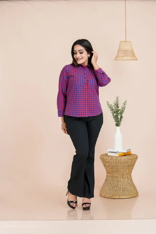 Gingham Patterned Shirt Blouse - Image 3