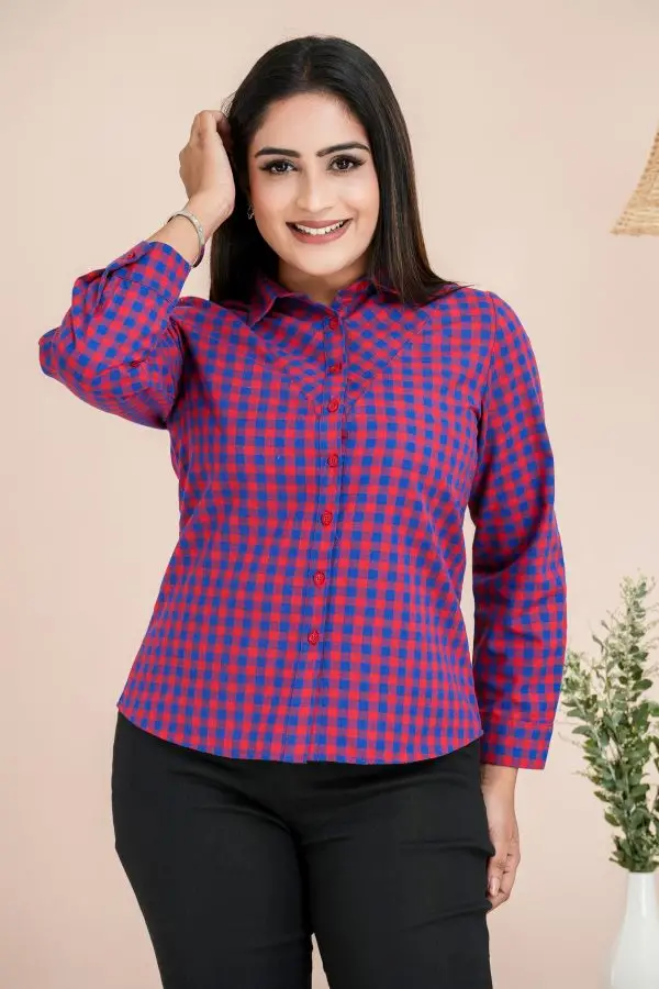 Gingham Patterned Shirt Blouse