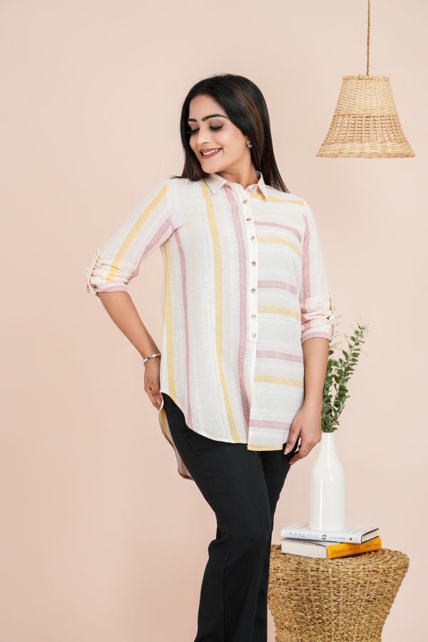 Striped Shirt Collared Blouse - Image 2