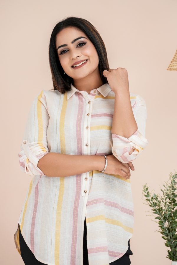 Striped Shirt Collared Blouse