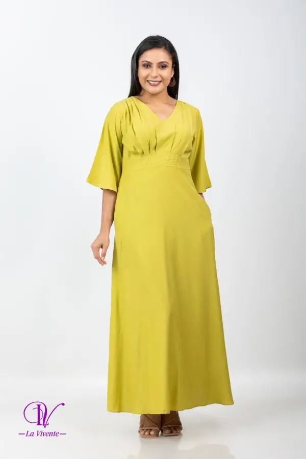Front Pleated Bell Sleeved Maxi Dress - Image 5