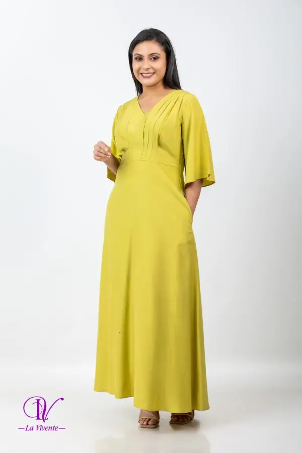 Front Pleated Bell Sleeved Maxi Dress - Image 4