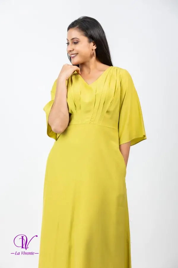 Front Pleated Bell Sleeved Maxi Dress - Image 2