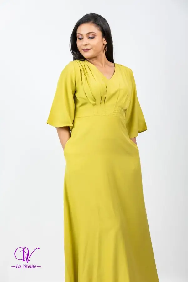Front Pleated Bell Sleeved Maxi Dress