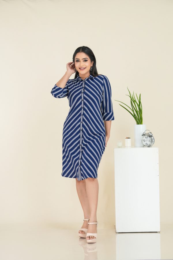 Bias Stripes Button Up Shirt Dress - Image 3