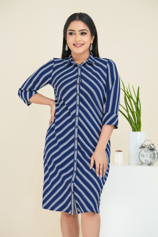 Bias Stripes Button Up Shirt Dress - Image 2