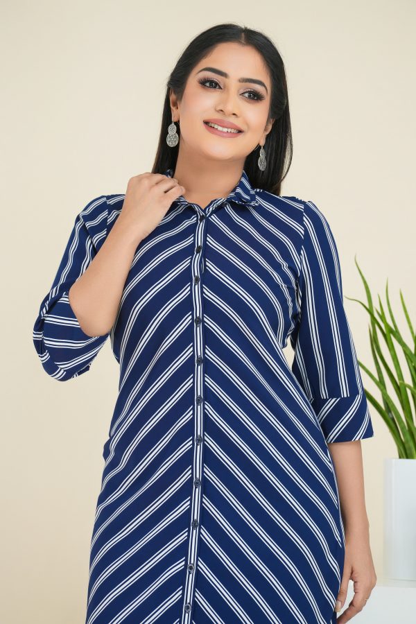 Bias Stripes Button Up Shirt Dress