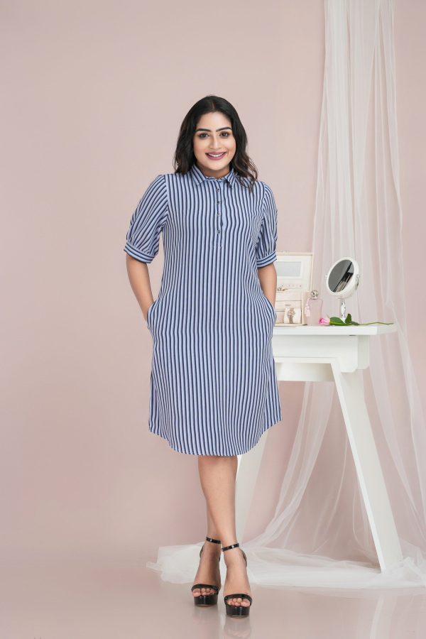 Striped Shirt Collared Short Dress