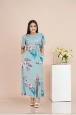 Floral Patterned Front Slit Detailed Maxi Dress - Image 4