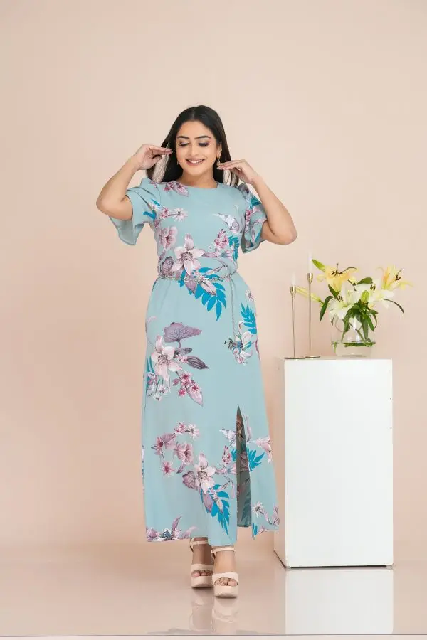 Floral Patterned Front Slit Detailed Maxi Dress - Image 3