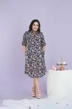 Abstract Floral Patterned Button Up Shirt Dress - Image 4