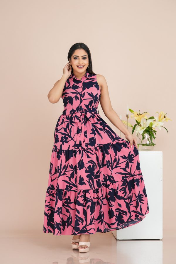 Floral Patterned Sleeveless Tiered Maxi Dress - Image 4