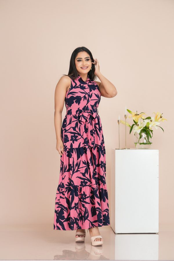 Floral Patterned Sleeveless Tiered Maxi Dress - Image 3