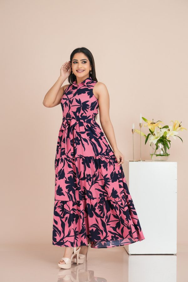 Floral Patterned Sleeveless Tiered Maxi Dress - Image 2