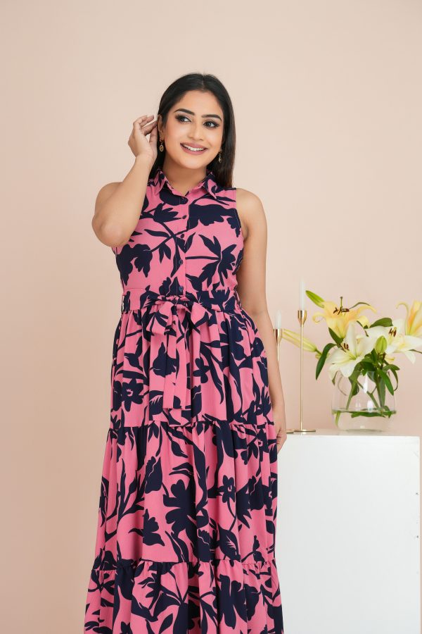 Floral Patterned Sleeveless Tiered Maxi Dress