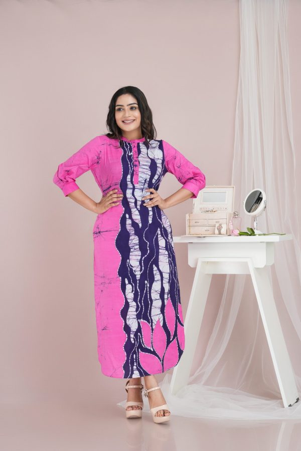 Abstract Printed Chinese Collared Batik Maxi Dress - Image 4